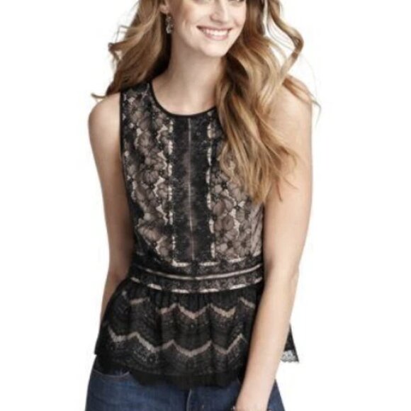 Ann Taylor LOFT Black Lace Sleeveless Peplum Top Size XS - Picture 1 of 5